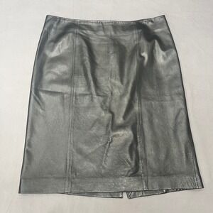 Talbots Womens Black Genuine Leather Pencil Skirt Size 10 Knee Length Back Vent